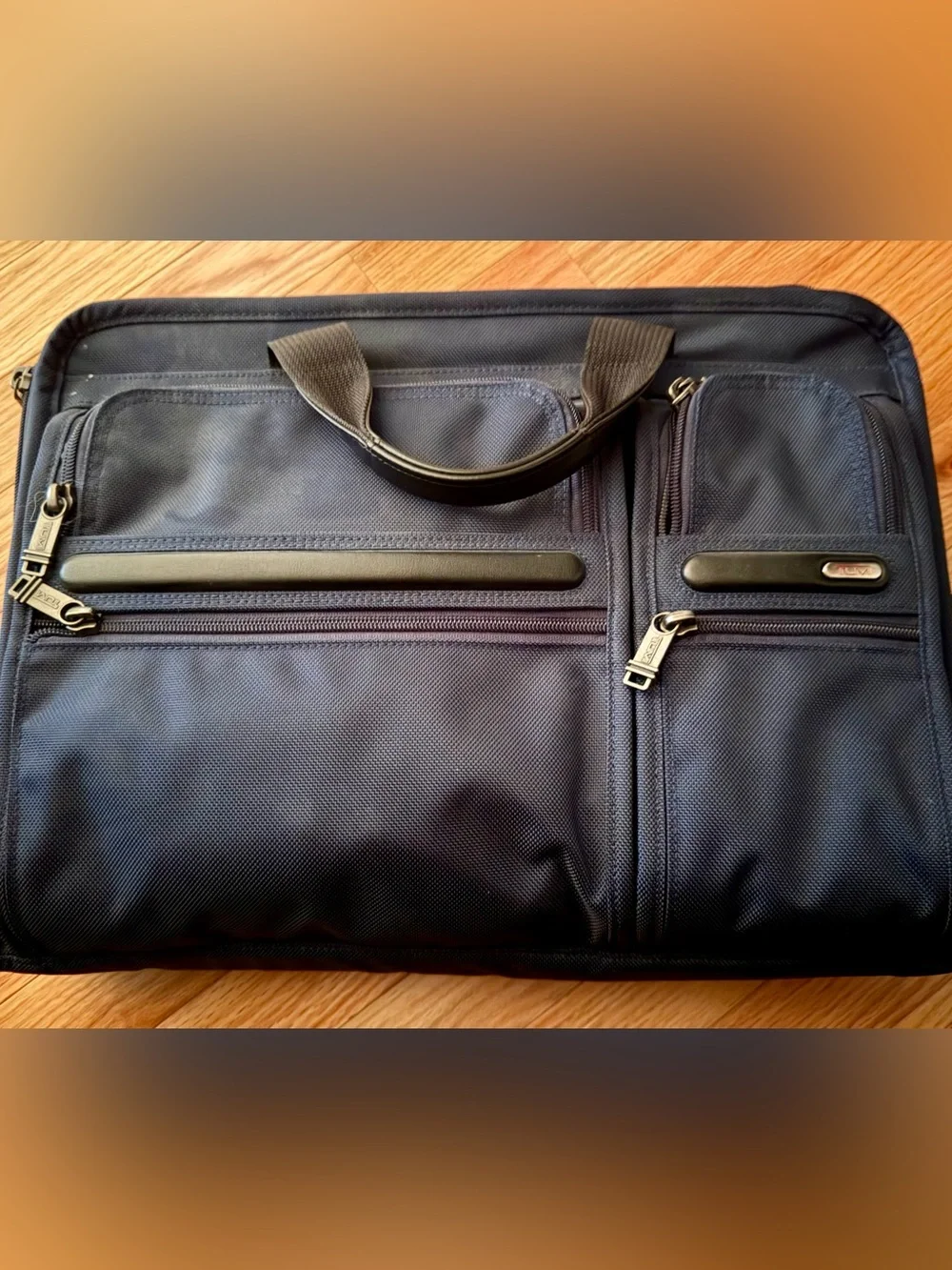 Tumi Navy Blue Laptop Briefcase with Black Trim